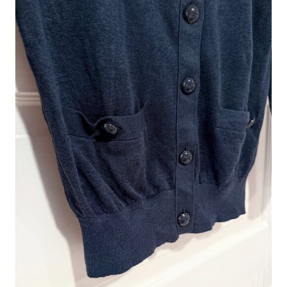 Club Monaco Dark Marine Blue Linen Knit Button-up Cardigan XS - Picture 3 of 4